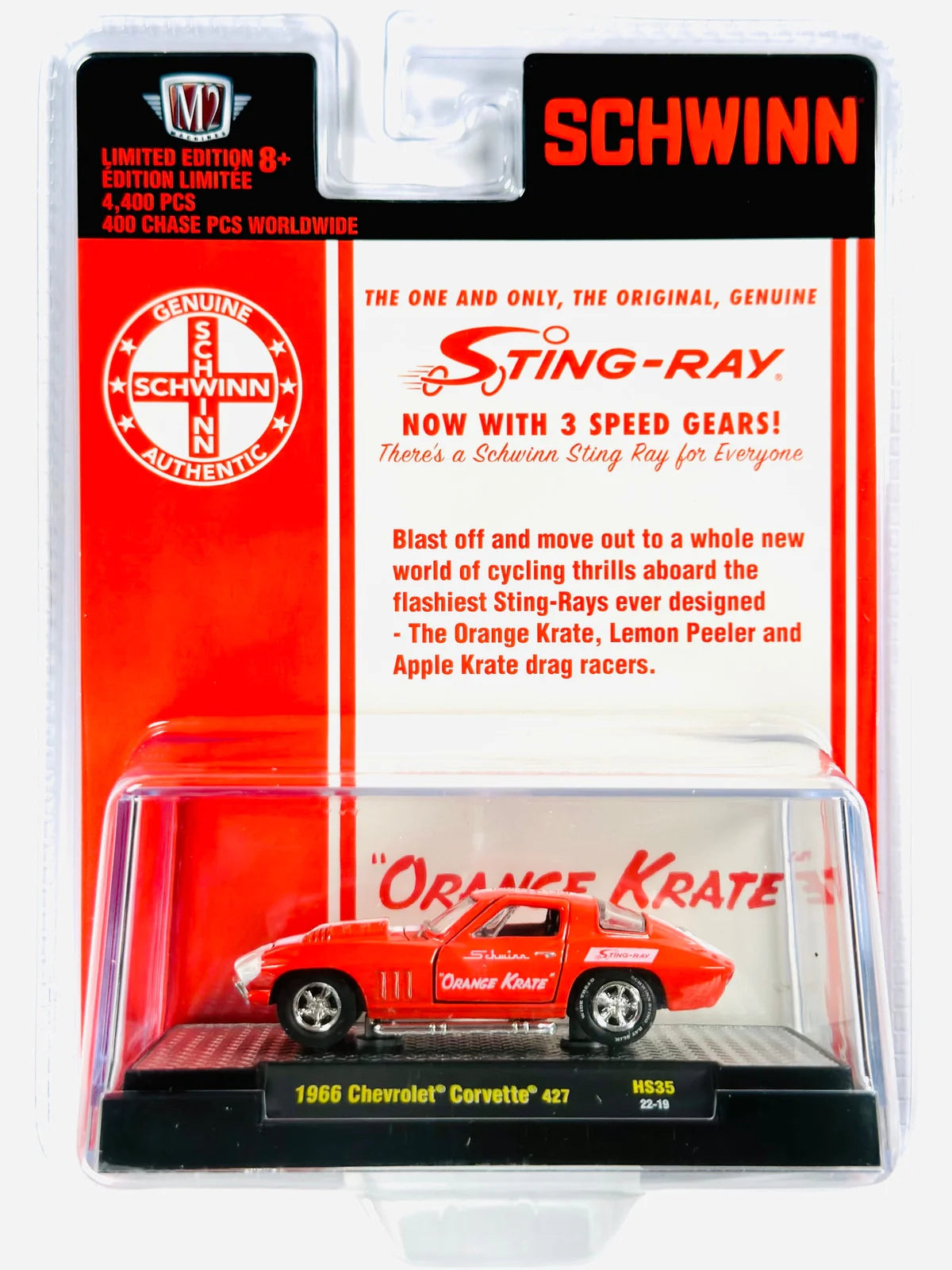 M2 Machines 1966 Chevrolet Corvette 427 Schwinn Orange Krate`- 31500-HS35