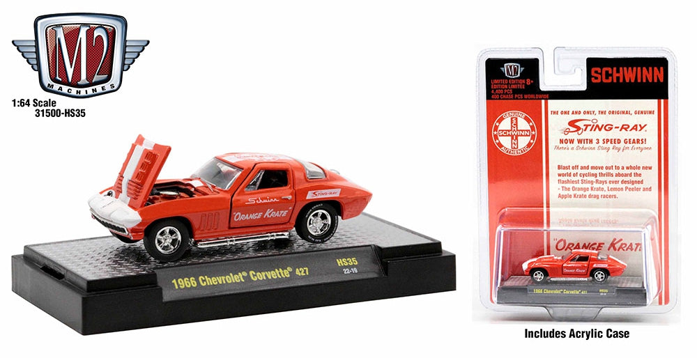 M2 Machines 1966 Chevrolet Corvette 427 Schwinn Orange Krate`- 31500-HS35