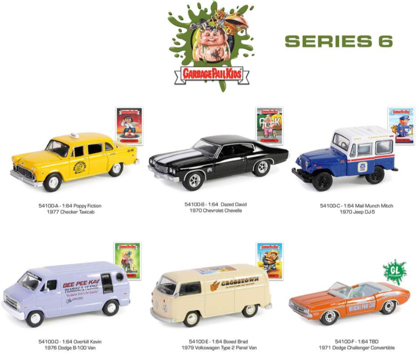 Greenlight Collectibles - Surtido de Garbage Pail Kids® Serie 6 (1/64) 54100 - Set de seis (6) piezas