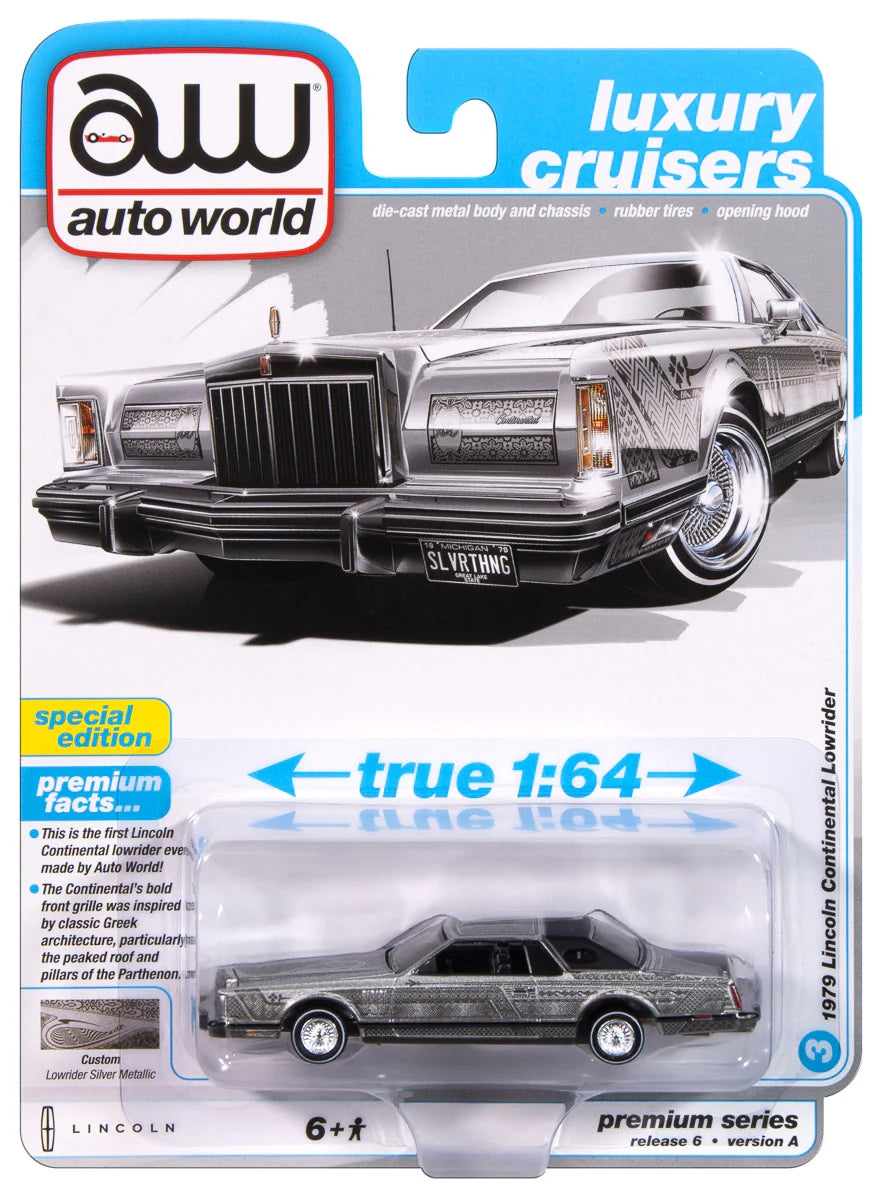 Auto World 1979 Lincoln Continental Lowrider (Silver Metallic w/Lowrider Graphics) - AWSP175A