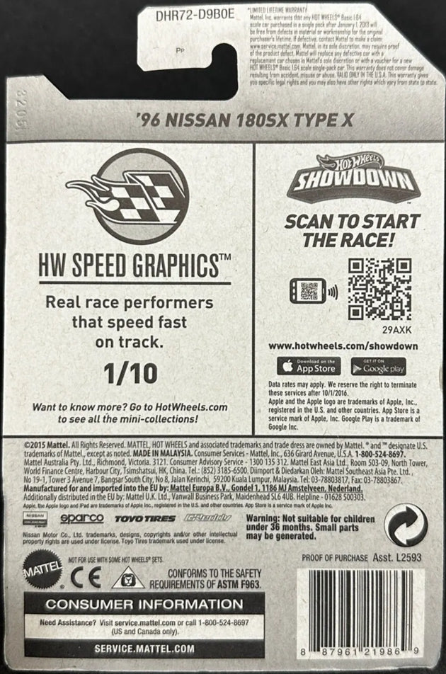 Nissan 180SX Type X HW Speed Graphics DHR72 de Hot Wheels del 96