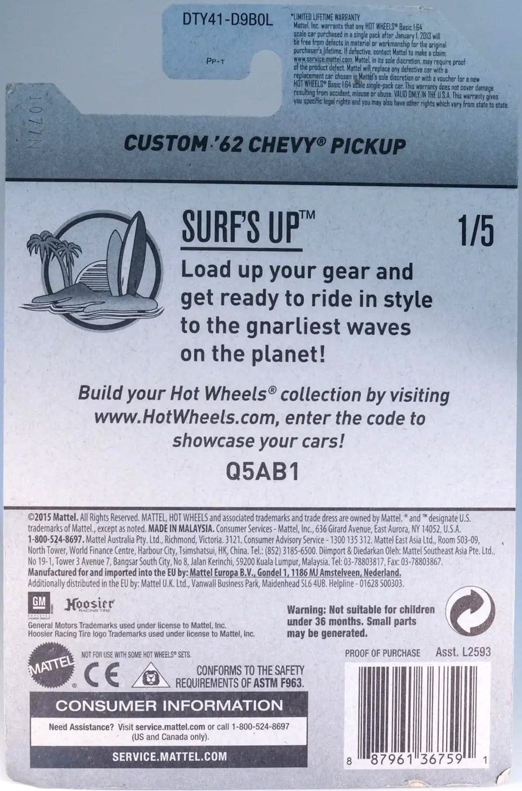 Hot Wheels Custom '62 Chevy HW Surf's Up DTY41