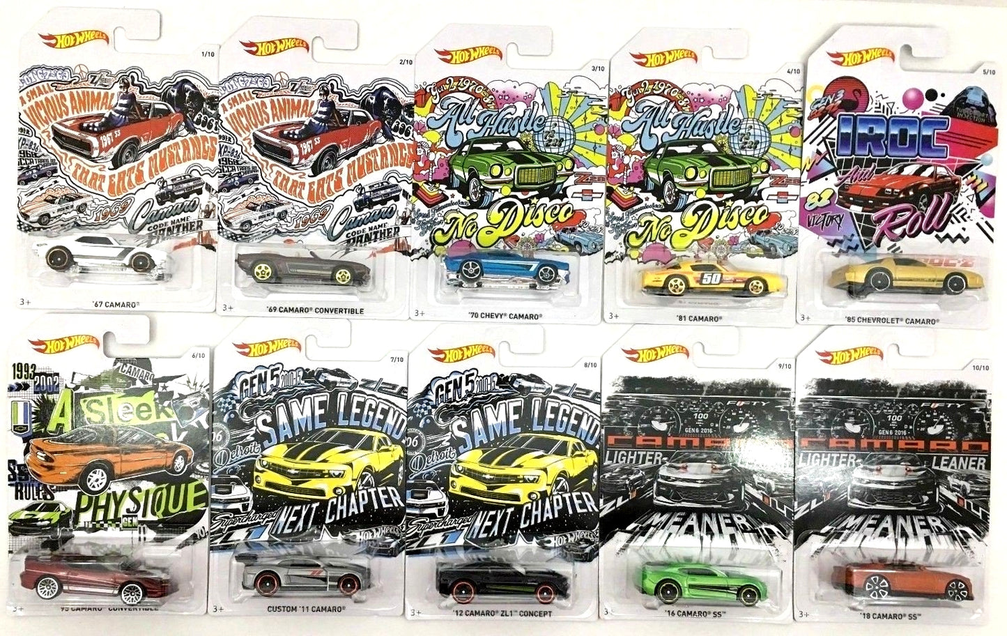 Hot Wheels 50th Anniversary Camaro Series Series 2018 - FKV71-FKV80 - Full Set