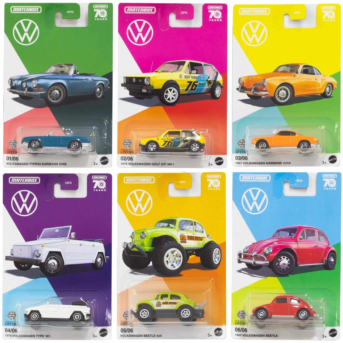 MATCHBOX Volkswagen Série GGF12-HLM68 - Ensemble de six (6) voitures - Exclusivité Walmart