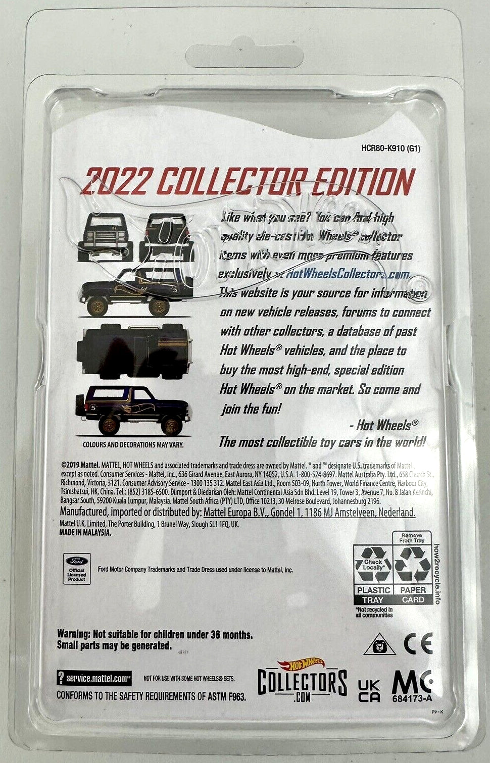 Hot Wheels 2022 Edición Coleccionista Ford Bronco '85 - Promoción exclusiva de Target - HCR80