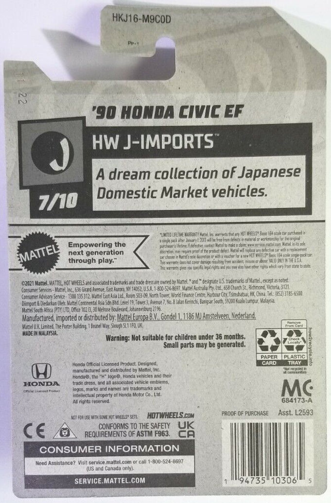 Honda Civic EF HW Hot Wheels '90, importée par J-Hong (HKJ16)