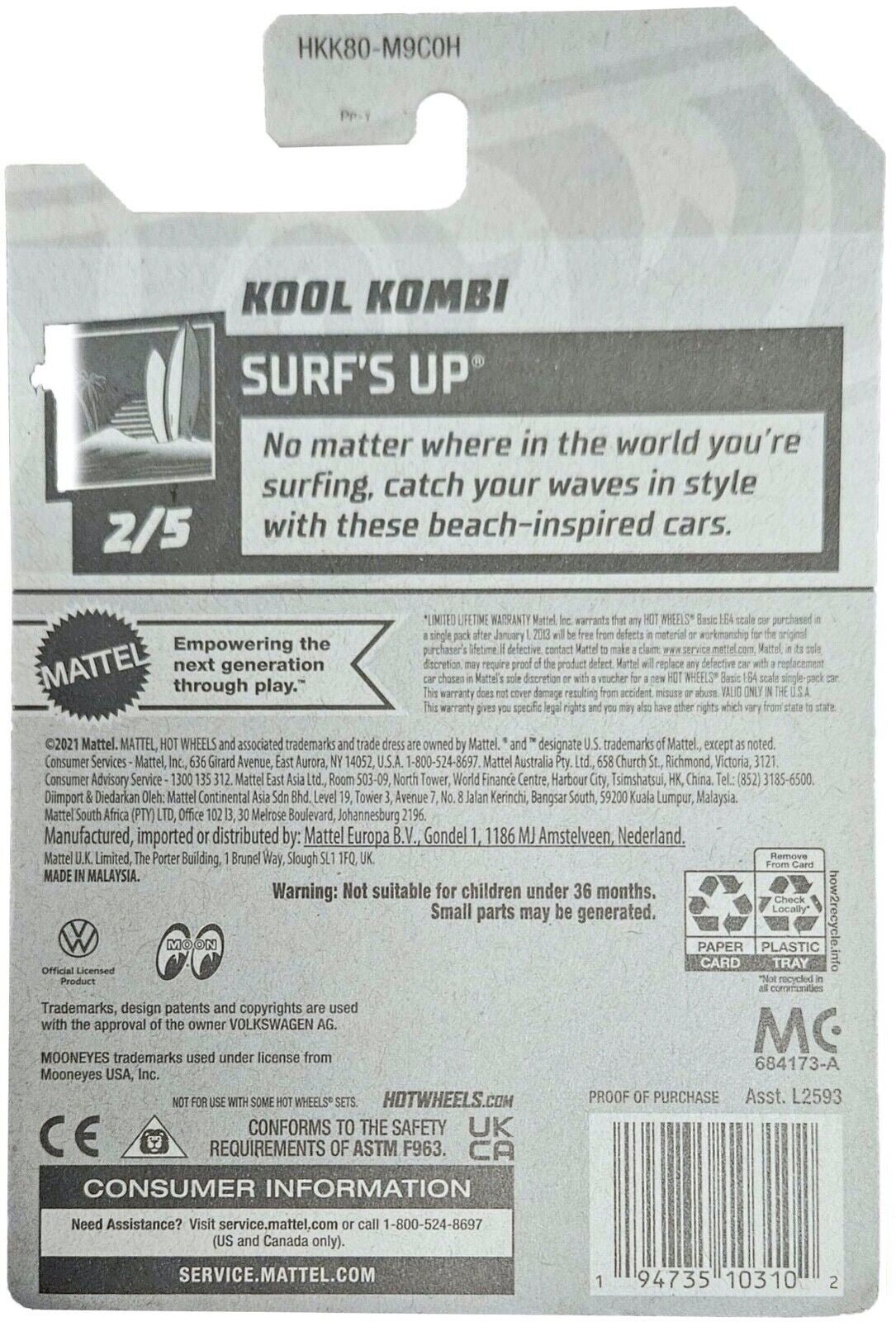 Hot Wheels Kool Kombi HW Surf's Up HKK80 - Más (+) un Hot Wheel extra - Luna