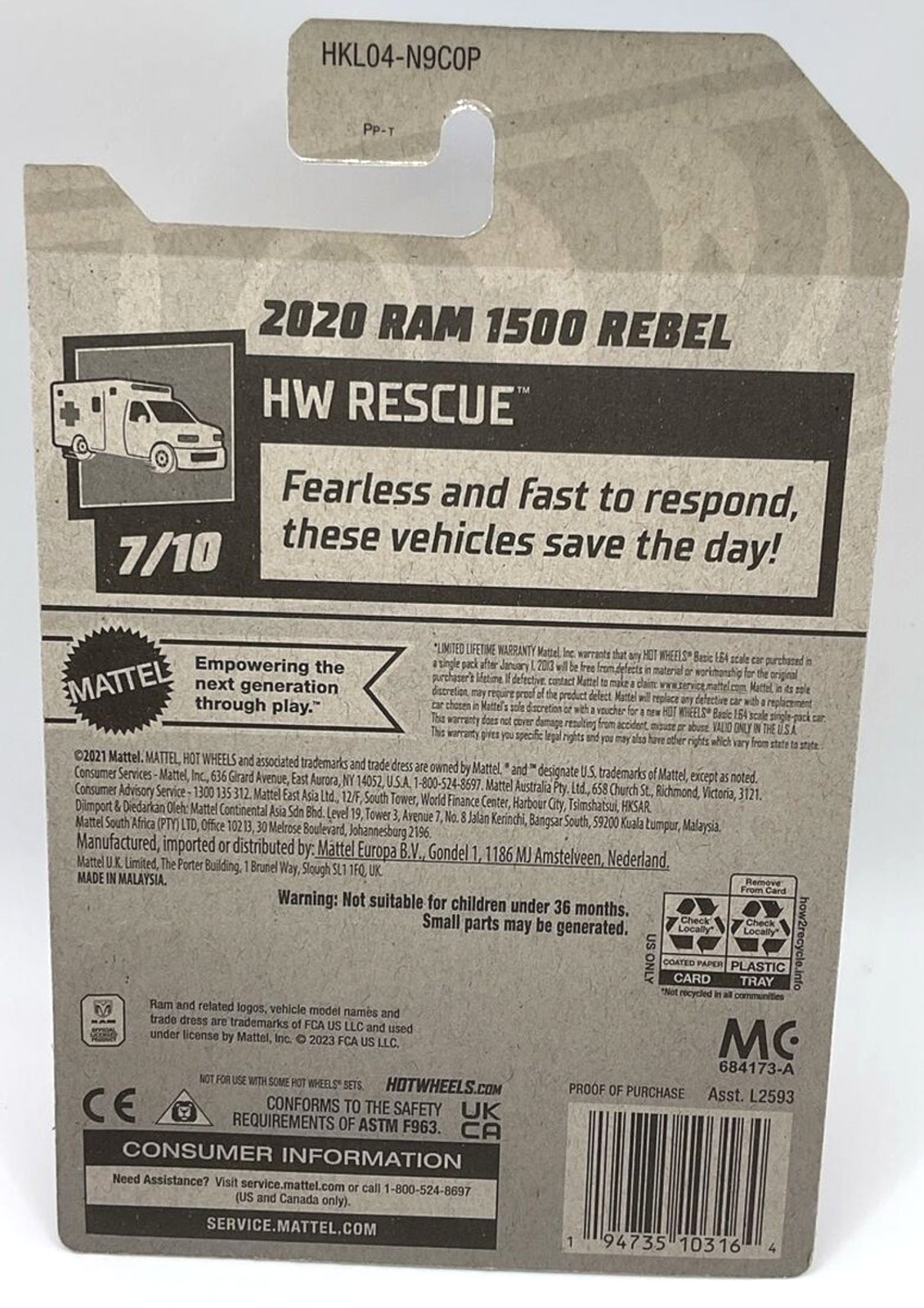 Hot Wheels 2020 Ram 1500 Rebel HW Rescue HKL04 - Chasse au trésor - Plus (+) une Hot Wheel en bonus