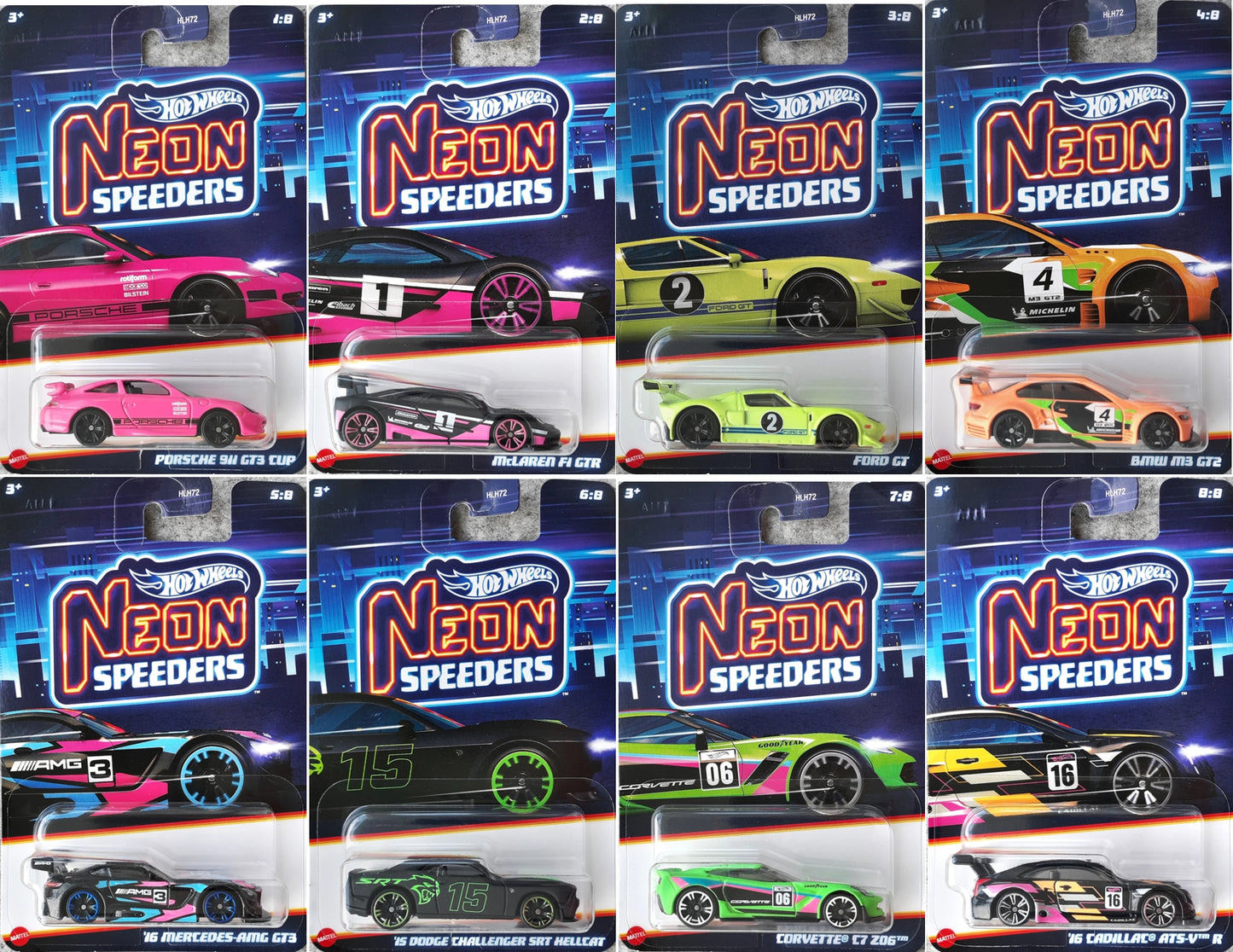 Hot Wheels Neon Speeders Series - 2024 Mix 2 - Exclusivo de Walmart - HLH72-HRW75 - Conjunto de ocho (8) autos