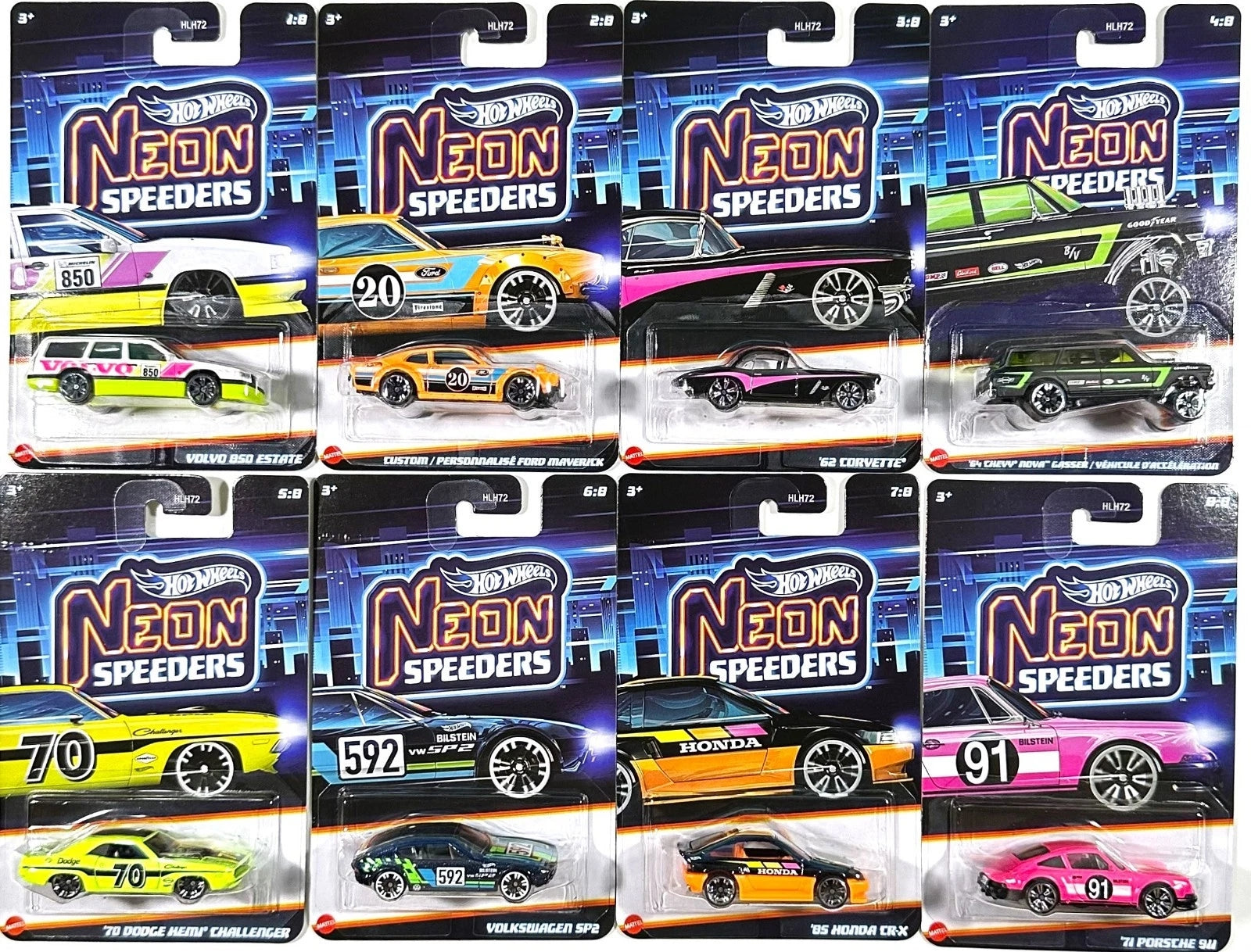 Hot Wheels Neon Speeders 2026 Mix 1 Walmart Exclusive 8-Car Set