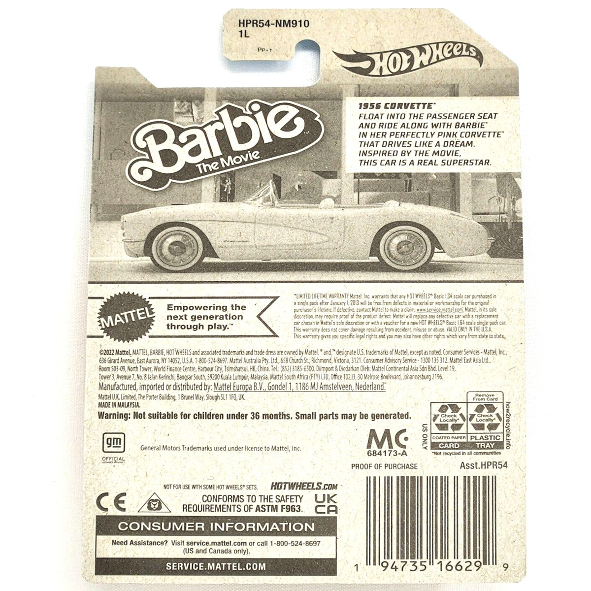 Hot Wheels Corvette 1956 - Edición especial de Barbie: La Película HPR54
