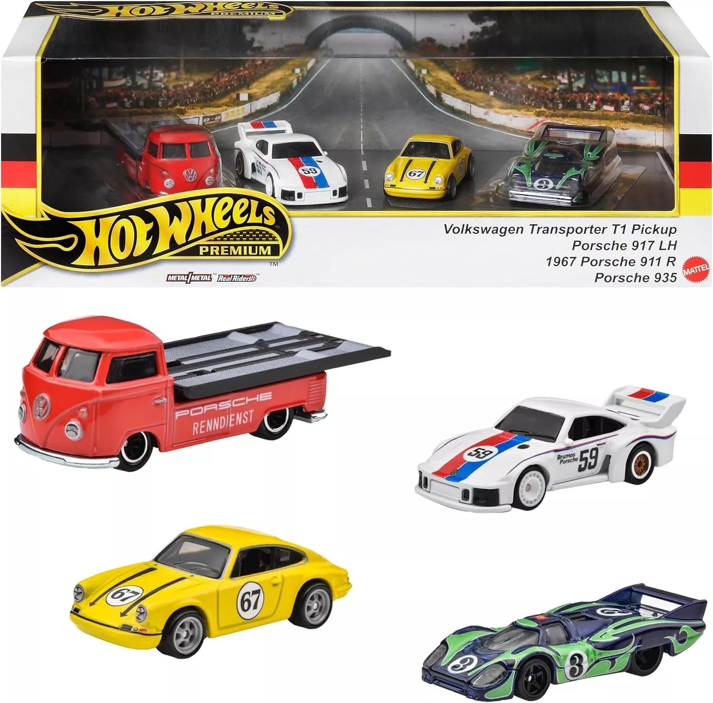 Coffret de collection Hot Wheels Premium 2024, Porsche Nürburgring – HRT54 – German Racers