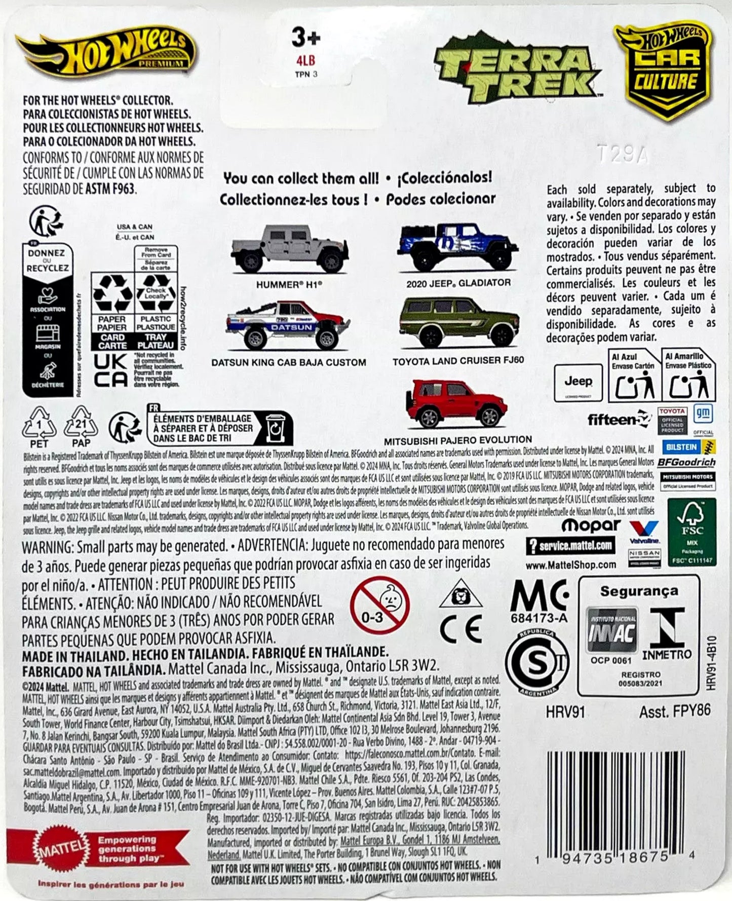 Jeep Gladiator 2020 de Hot Wheels - Terra Trek 2024 de Car Culture - HRV91 - Premium con pilotos reales