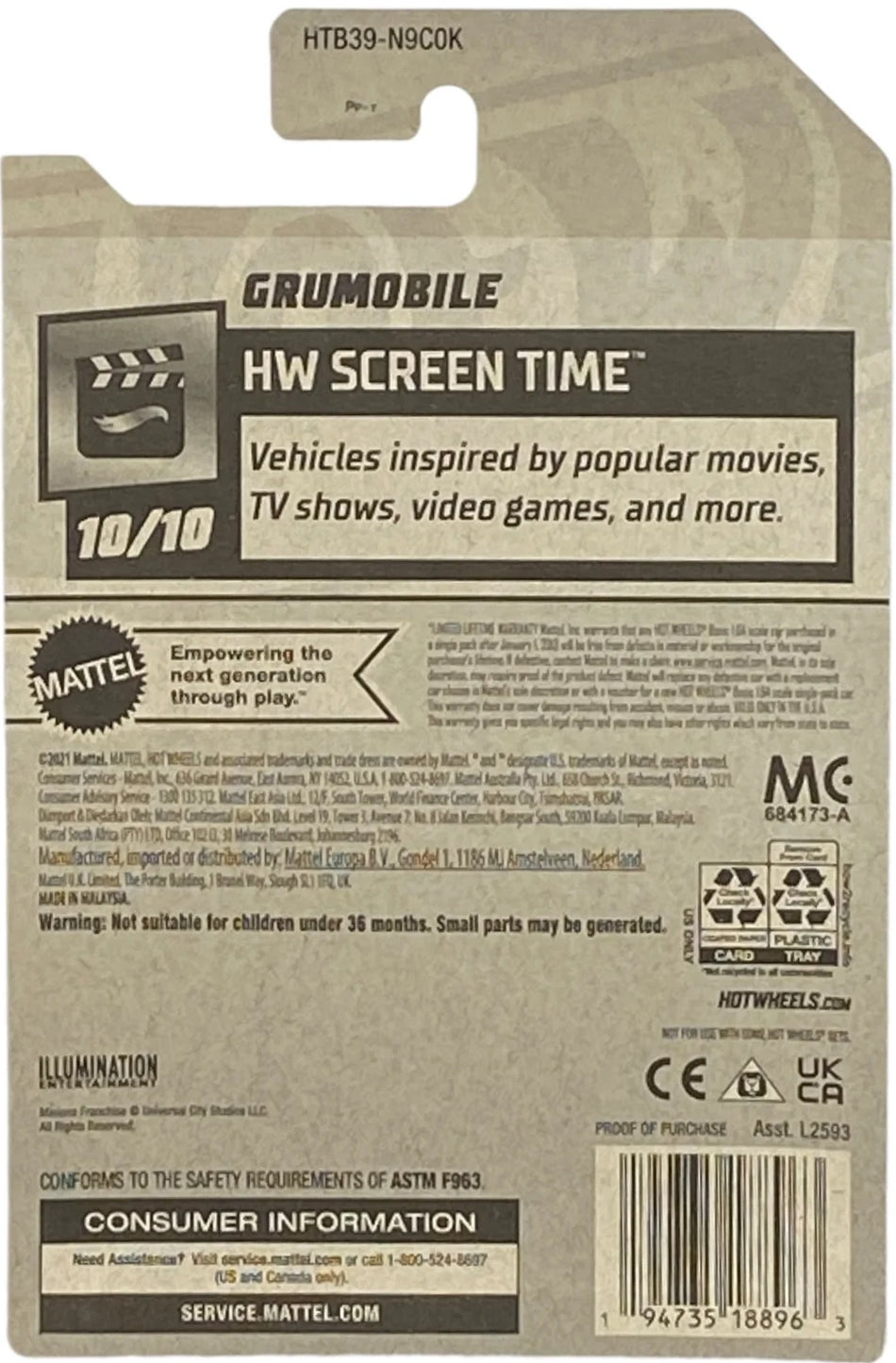 Hot Wheels Grumobile HW Screen Time HTB39 - Mi villano favorito, Minions
