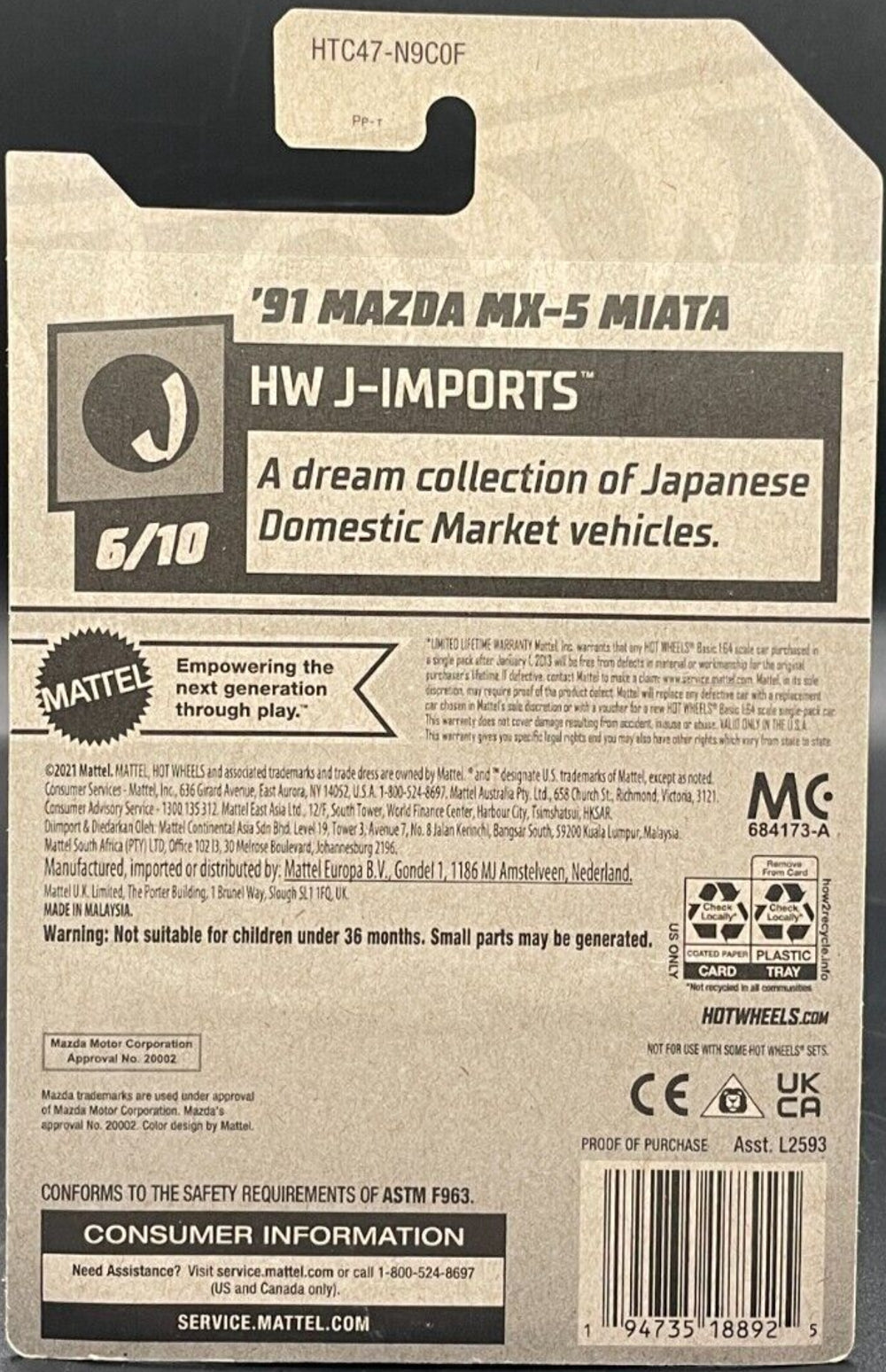 Hot Wheels Mazda MX-5 Miata '91 HW J-Imports HTC47