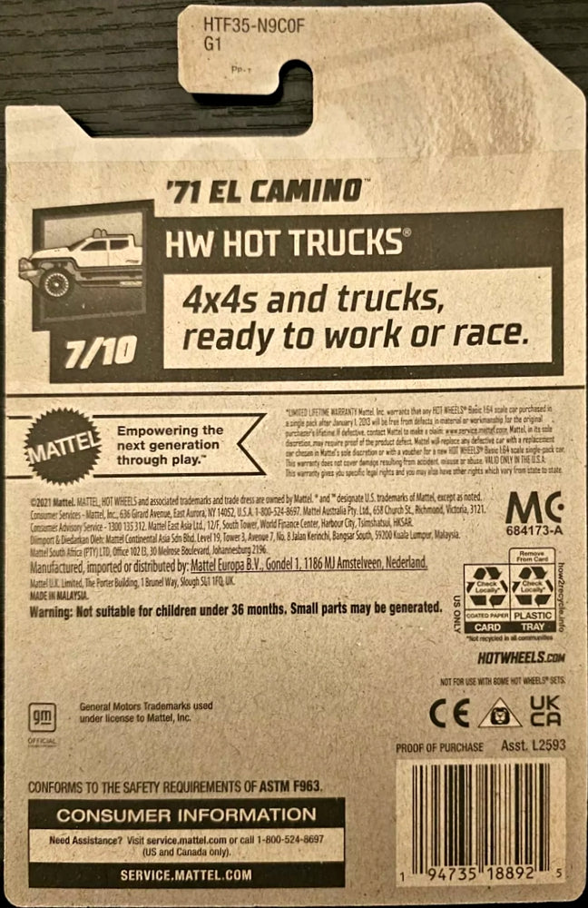 Hot Wheels El Camino HW Hot Trucks '71 HTF35 - Superbúsqueda del tesoro 2024
