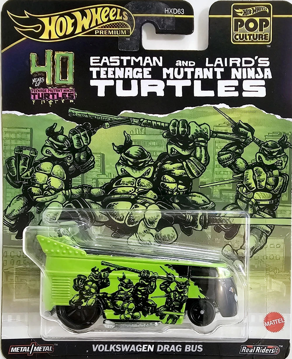 Hot Wheels Pop Culture Volkswagen Drag Bus HVJ46 - Las Tortugas Ninja Adolescentes Mutantes de Eastman y Laird - Premium con Jinetes Reales - TMNT