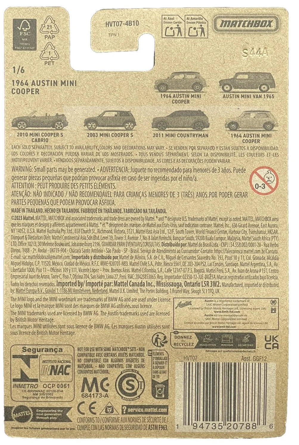 MATCHBOX Mini Series 2024 - HVT07-GFF12 - Juego de seis (6) - Exclusivo de Walmart