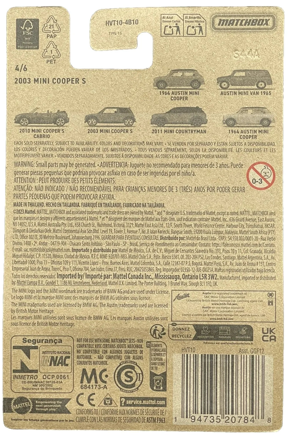 MATCHBOX Mini Series 2024 - HVT07-GFF12 - Juego de seis (6) - Exclusivo de Walmart