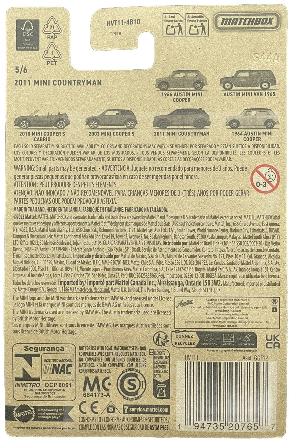 MATCHBOX Mini Series 2024 - HVT07-GFF12 - Juego de seis (6) - Exclusivo de Walmart