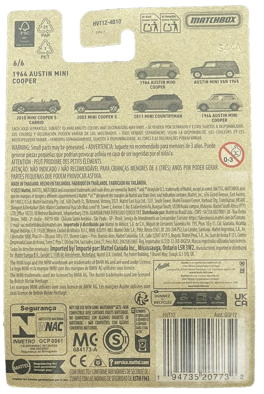 MATCHBOX Mini Series 2024 - HVT07-GFF12 - Juego de seis (6) - Exclusivo de Walmart