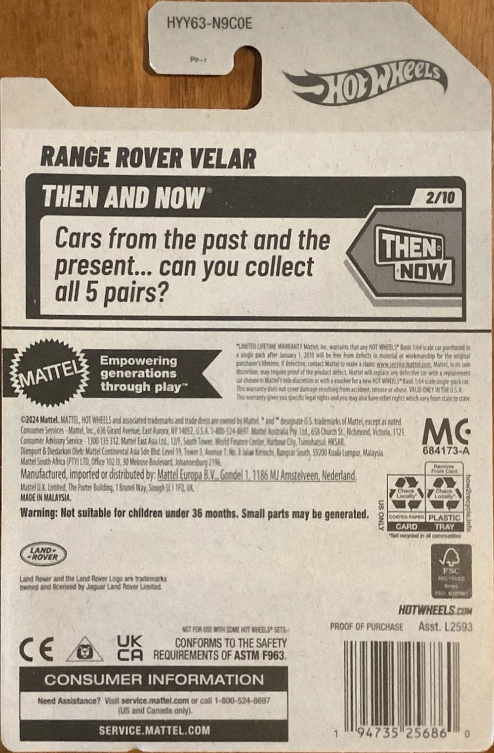 Hot Wheels Range Rover Velar HW Then and Now HYY63