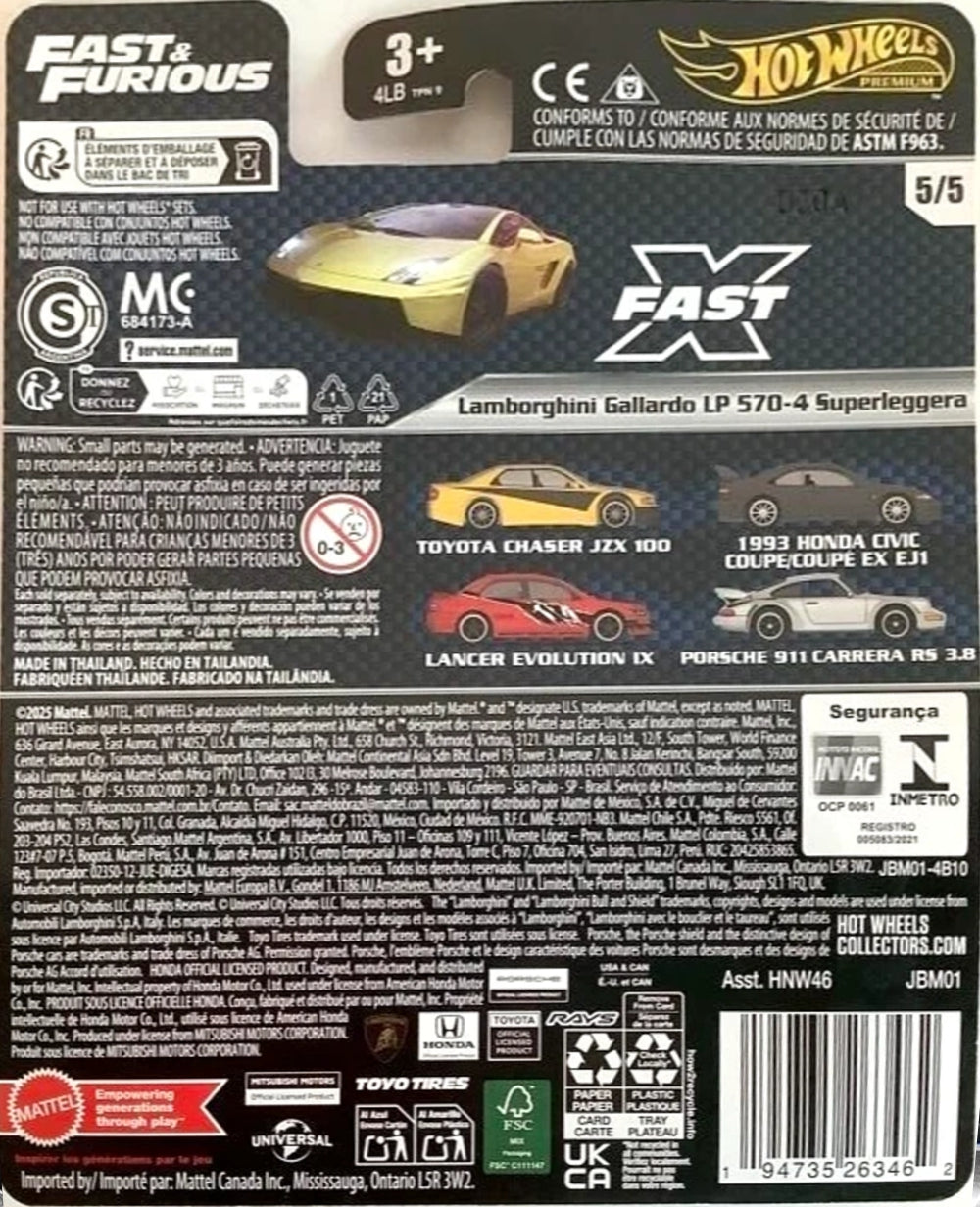 Hot Wheels Fast & Furious Lamborghini Gallardo LP 570-4 Superleggera JBM01 - Premium with Real Riders