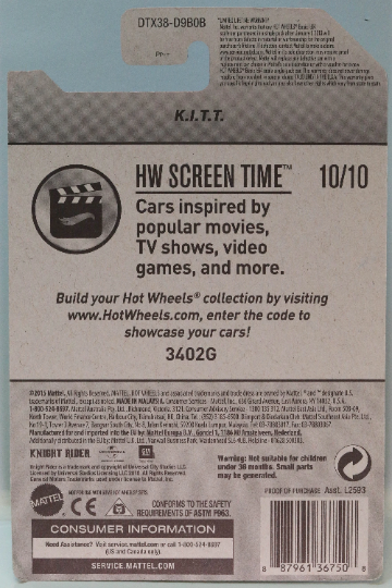 Hot Wheels KITT HW Screen Time DTX38 - Más (+) un Hot Wheel de bonificación - Knight Rider