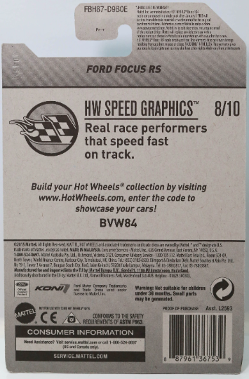 Hot Wheels Ford Focus RS HW Speed Graphics FHB87 - ZAMAC #002 - Exclusivo de Walmart - Más (+) un Hot Wheel de bonificación