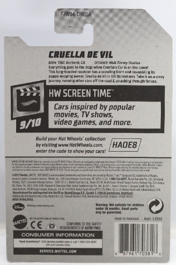 Hot Wheels Cruella De Vil HW Screen Time FJW04 - Más (+) una Hot Wheel adicional: Panther De Ville