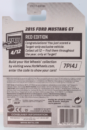Hot Wheels 2015 Ford Mustang GT HW Red Edition FKC17 - Exclusivo de Target - Más (+) un Hot Wheel de regalo