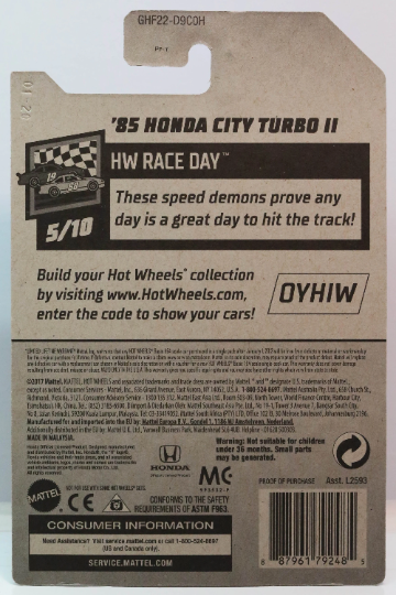 Hot Wheels '85 Honda City Turbo II HW Race Day GHF22 - Más (+) un Hot Wheel de bonificación
