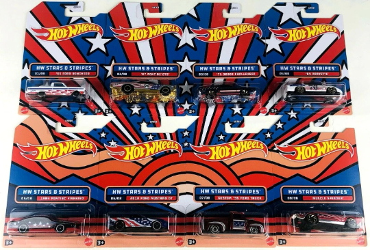 Hot Wheels 1/64 Serie Estrellas y Rayas - Exclusivo de Walmart - GRT01-HDH - Conjunto de ocho (8) autos