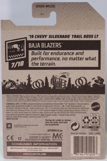 Hot Wheels '19 Chevy Silverado Trail Boss LT Pickup HW Baja Blazers GRX69 - Más (+) un Hot Wheel de bonificación