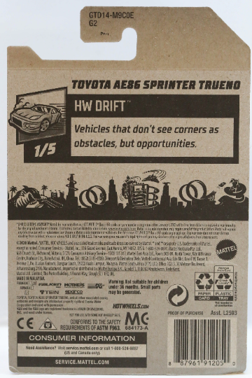Hot Wheels Toyota AE86 Sprinter Trueno HW Drift GTD14 - ZAMAC #001 - Exclusivité Walmart - Plus (+) une Hot Wheel en bonus