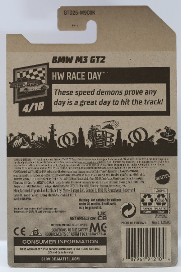 Hot Wheels BMW M3 GT2 HW Race Day GTD25 - ZAMAC #012 - Exclusivo de Walmart - Más (+) un Hot Wheel de bonificación