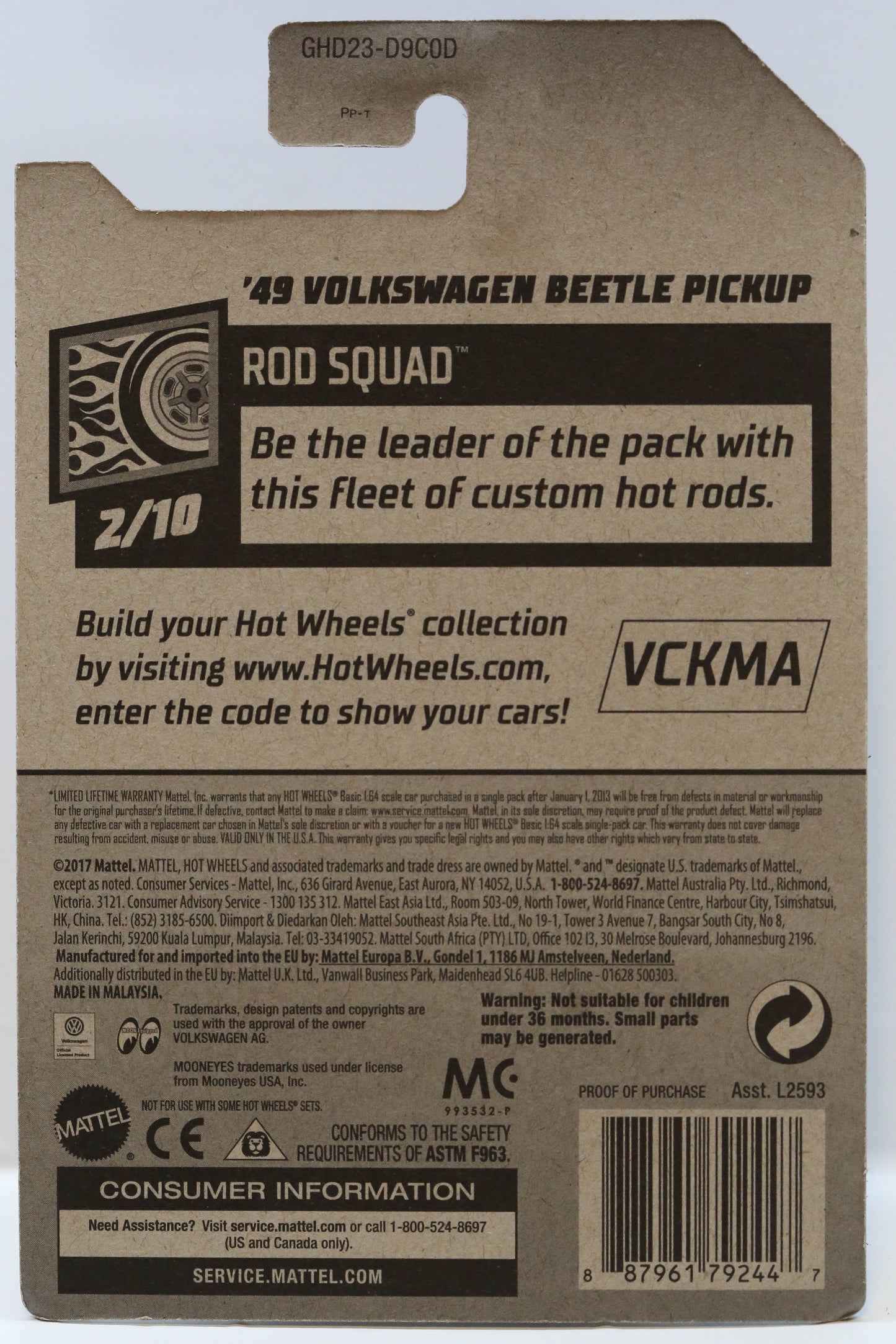 Hot Wheels '49 Volkswagen Beetle Pickup HW Rod Squad GHD23 - Plus (+) une Hot Wheel en bonus
