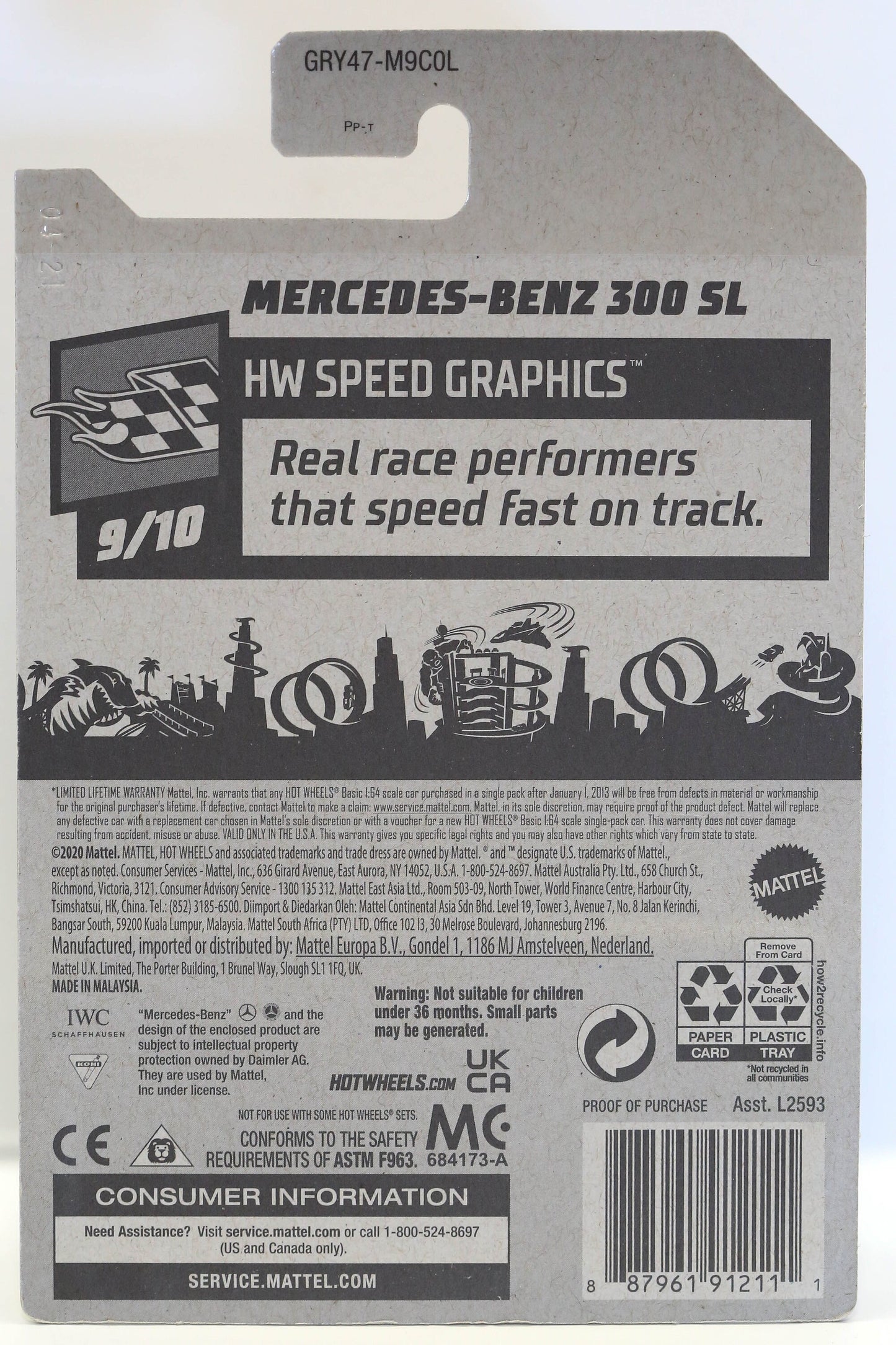 Mercedes-Benz 300 SL HW Hot Wheels, gráficos de velocidad GRY47