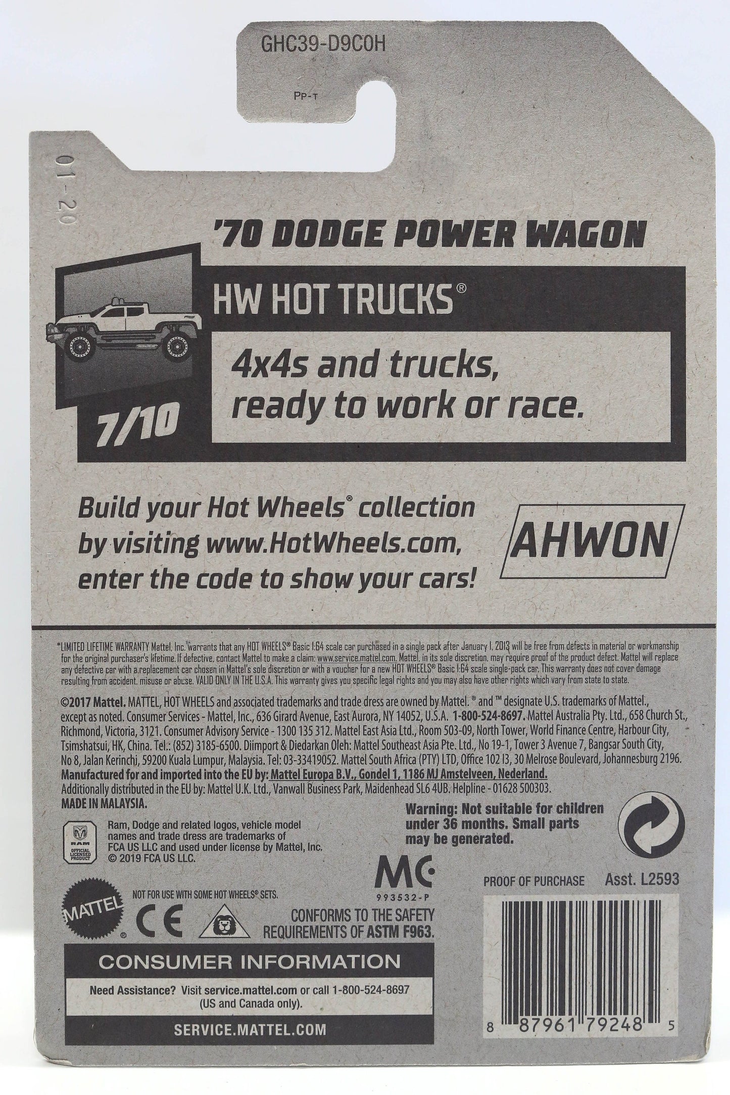 Hot Wheels Dodge Power Wagon HW Hot Trucks GHC39 '70 - Plus (+) une Hot Wheel en bonus