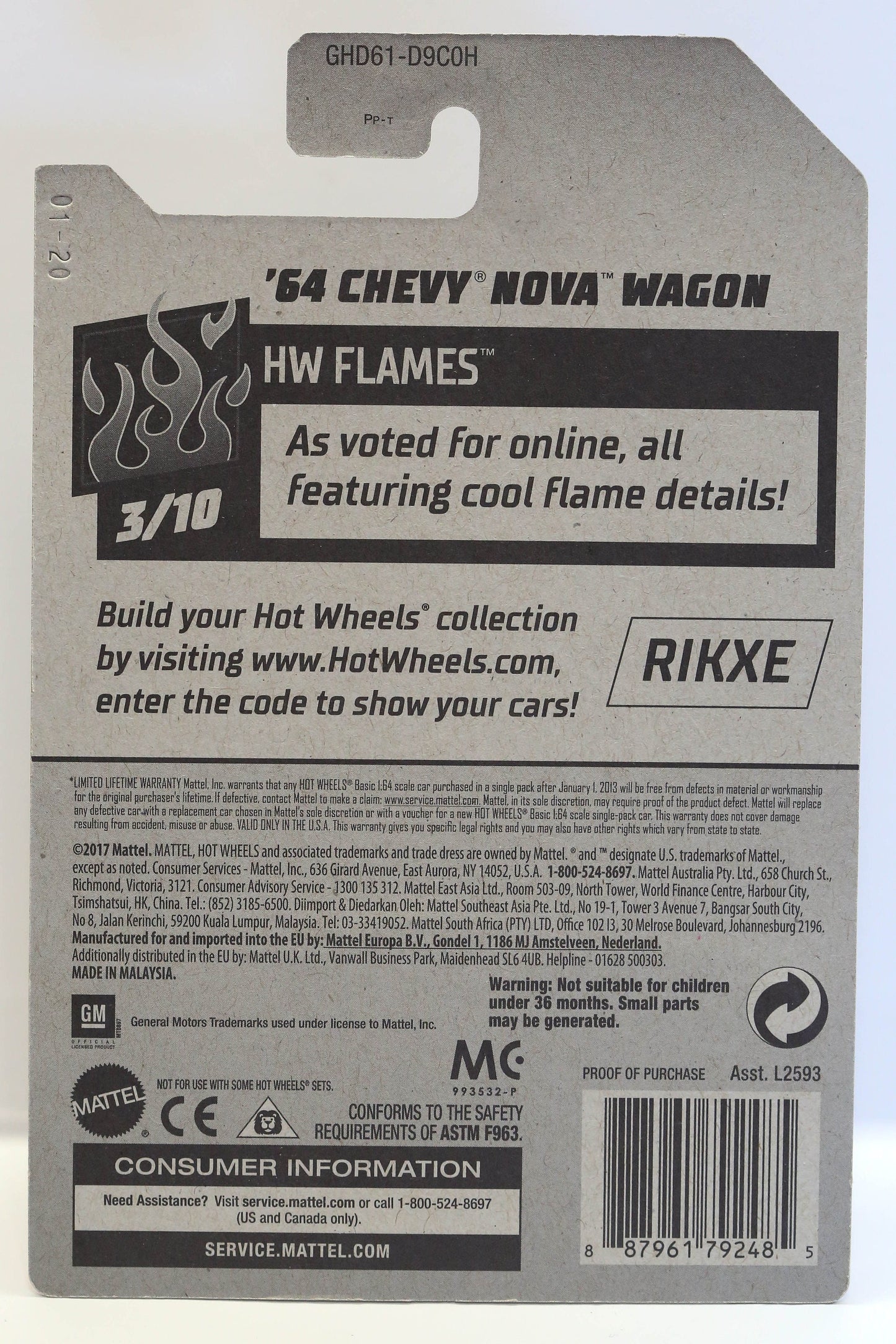 Hot Wheels '64 Chevy Nova Wagon HW Flames GHD61 - Más (+) una Hot Wheel de bonificación