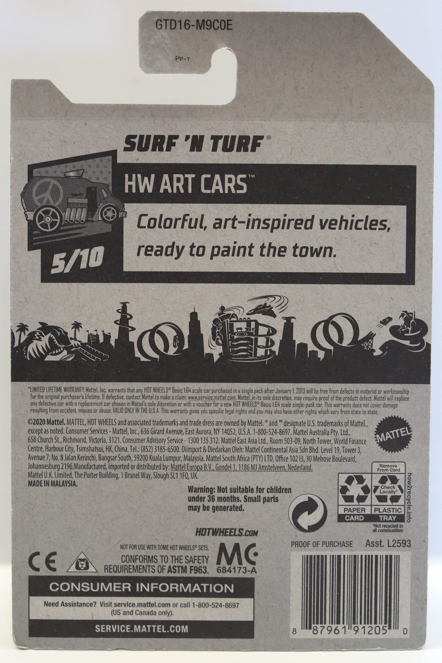 Hot Wheels Surf 'N Turf HW Art Cars GTD16 - ZAMAC #003 - Exclusivo de Walmart - Más (+) un Hot Wheel de bonificación