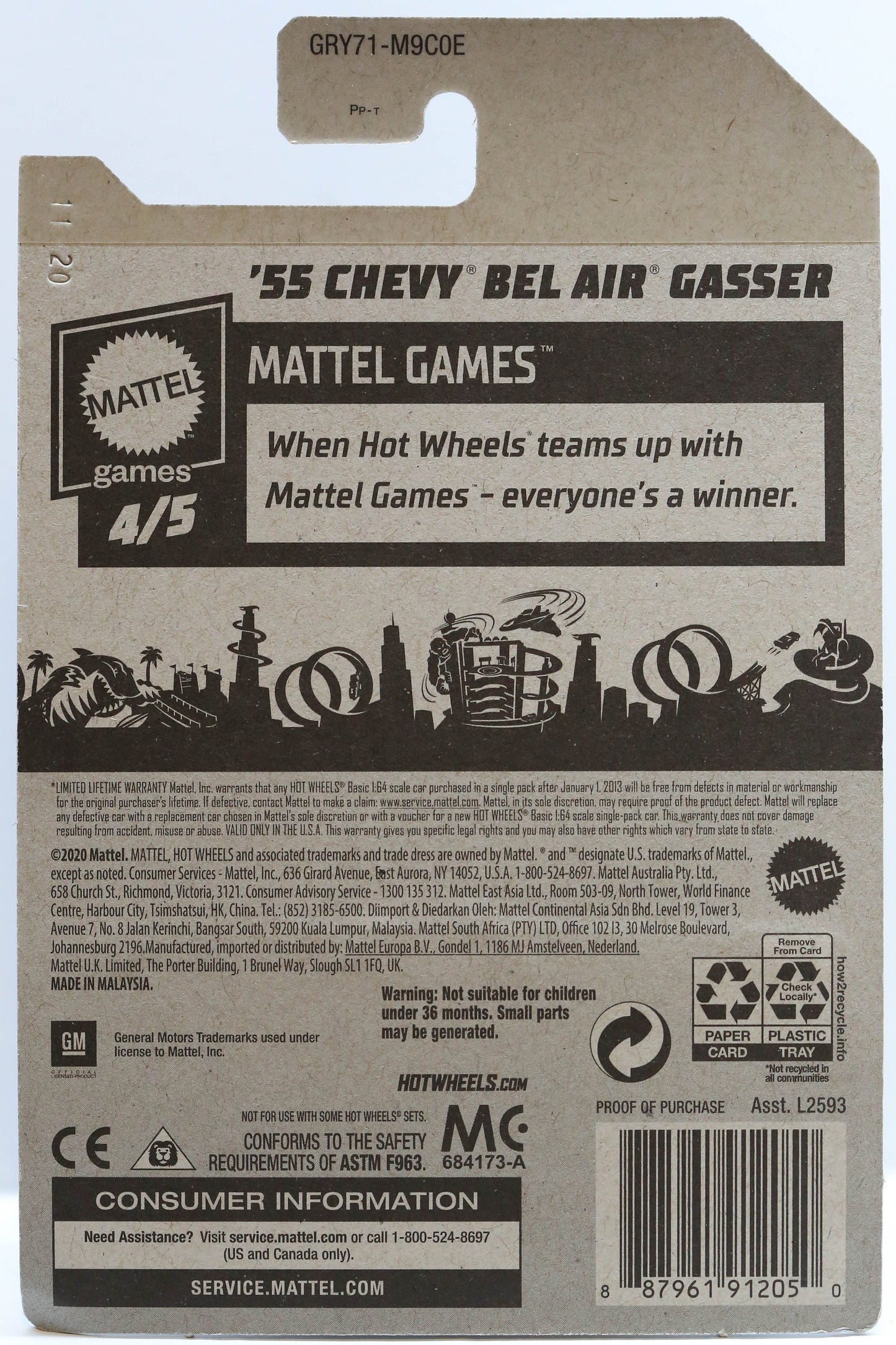 Hot Wheels '55 Chevy Bel Air Gasser HW Mattel Games GRY71 - Más (+) un Hot Wheel de bonificación