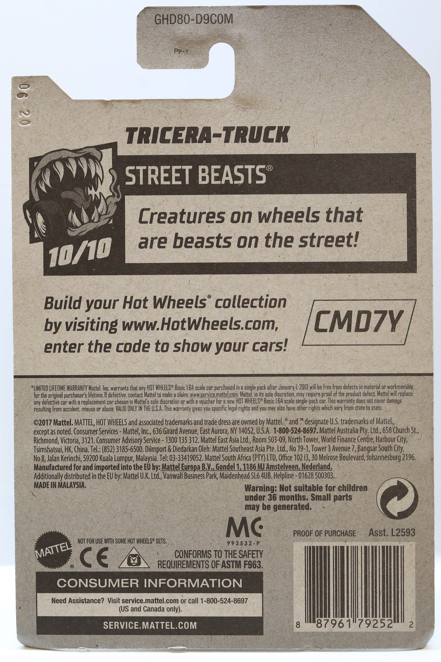 Hot Wheels Tricera-Truck HW Street Beasts GHD80 - Chasse au trésor 2020