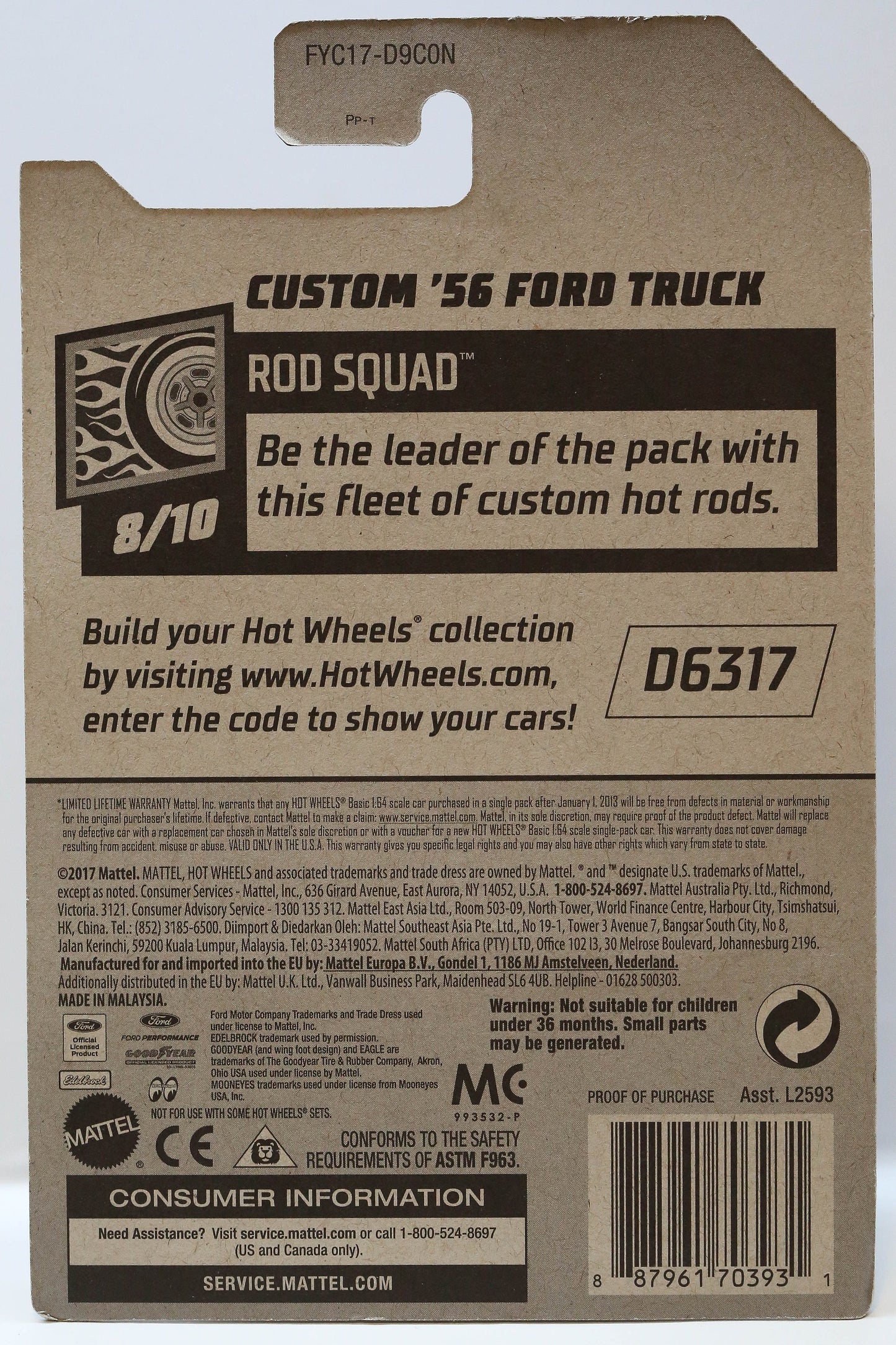 Hot Wheels Custom '56 Ford Truck HW Rod Squad FYC17 - Plus (+) une Hot Wheel en bonus