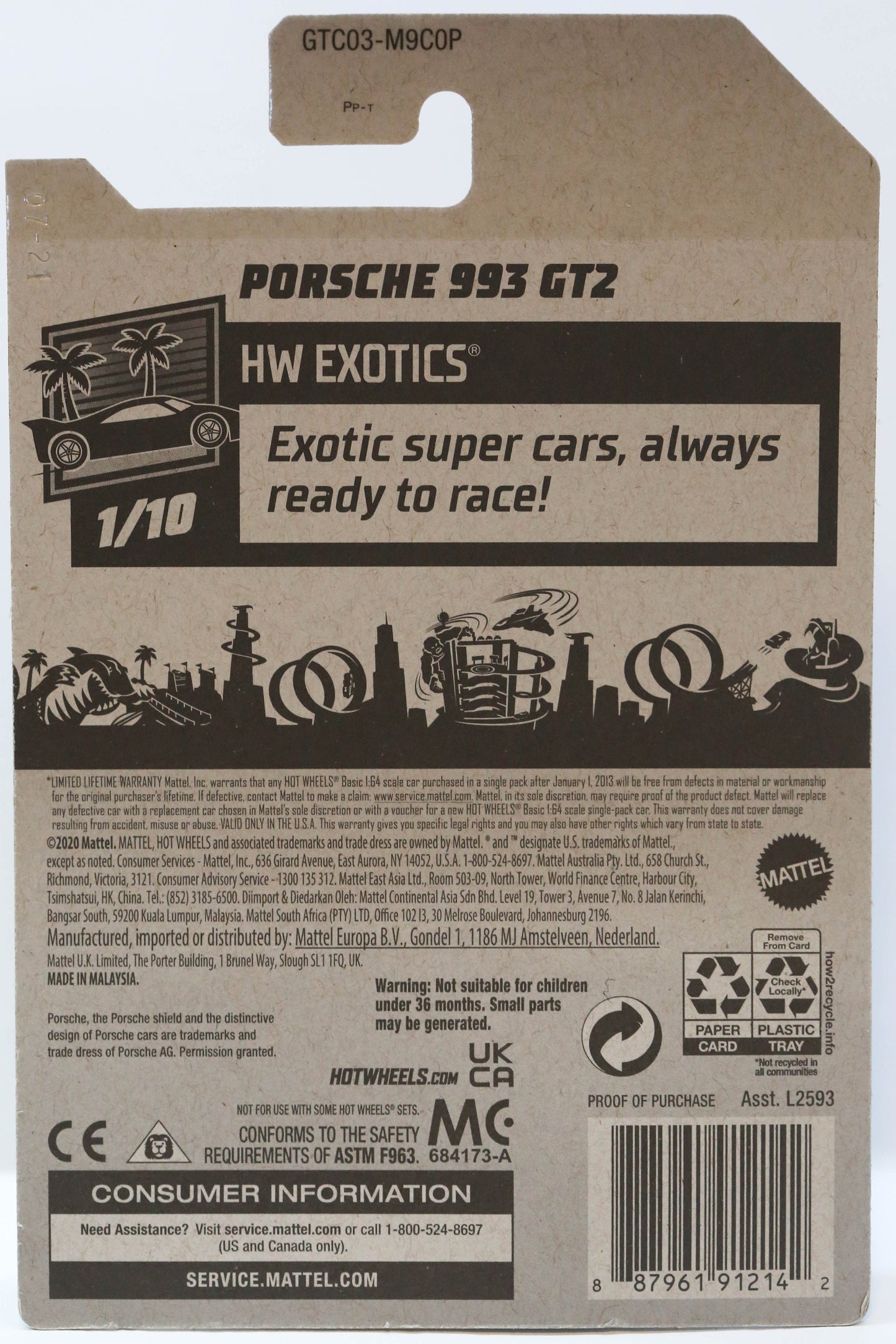 Porsche 993 GT2 HW Exotics GTC03 Hot Wheels - Plus (+) une Hot Wheel en bonus
