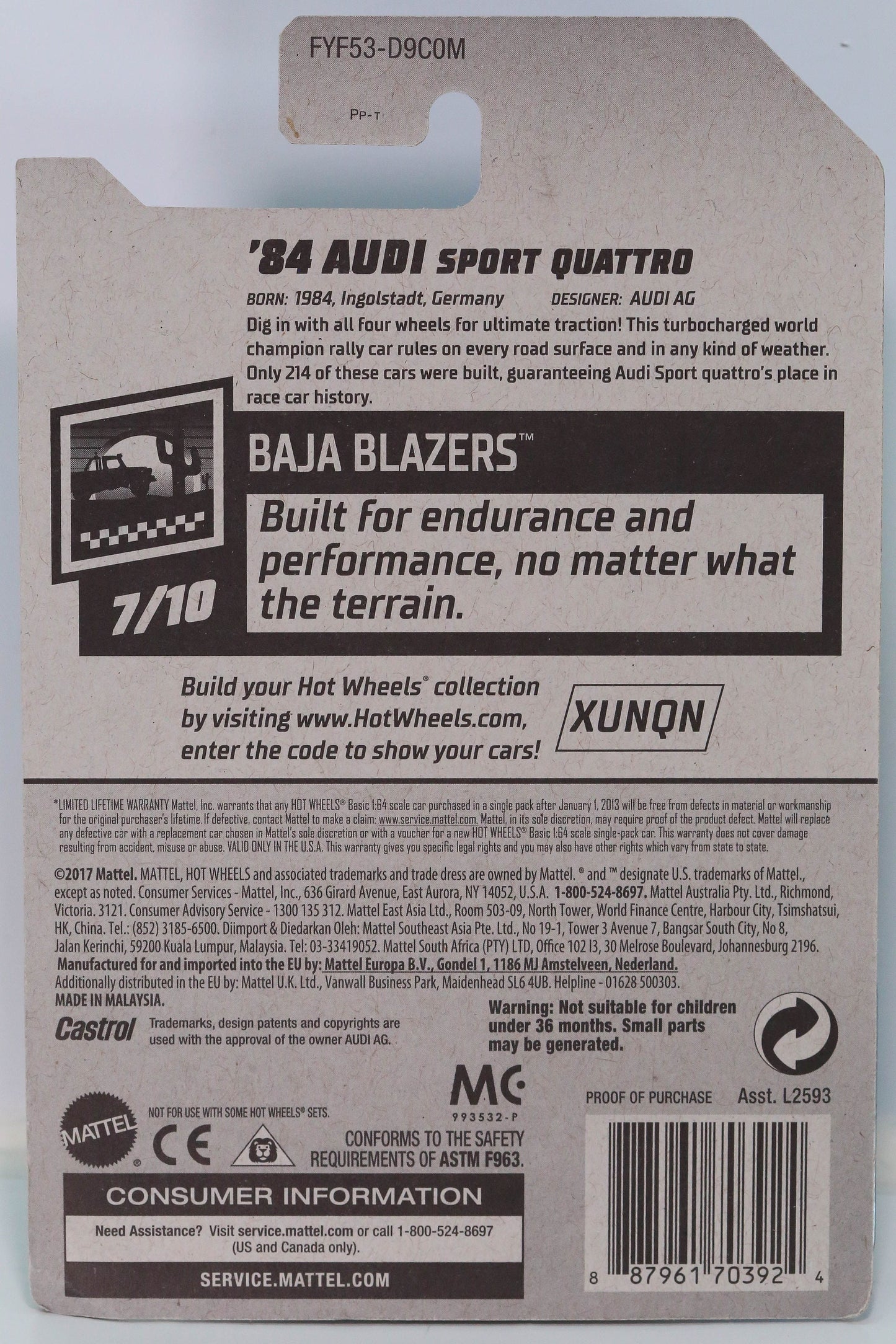 Hot Wheels '84 Audi Sport Quattro HW Baja Blazers FYF53 - Más (+) un Hot Wheel de bonificación