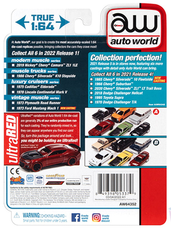 Auto World 1986 Chevy Silverado K10 Stepside Pickup  AW64352-A2 - Bright Red