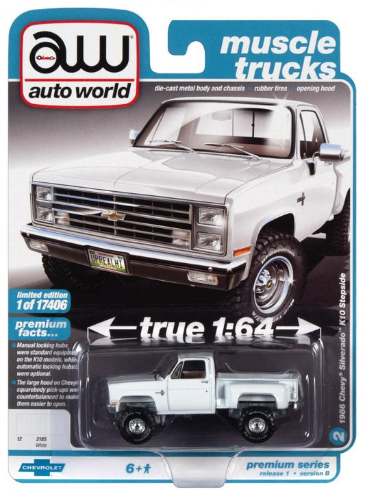 Auto World 1986 Chevy Silverado K10 Stepside Pickup  AW64352-B2 - White