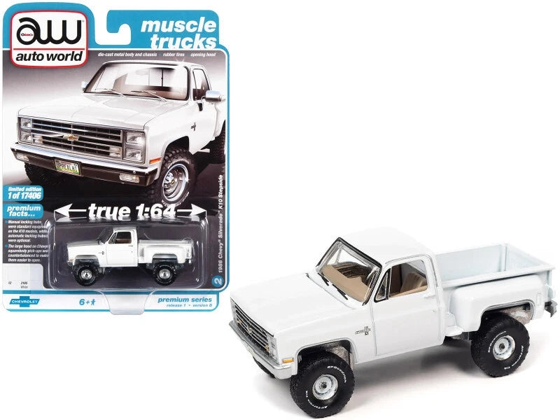 Auto World 1986 Chevy Silverado K10 Stepside Pickup  AW64352-B2 - White