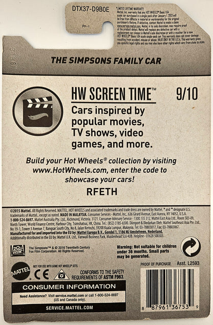 Hot Wheels The Simpsons Family Car HW Screen Time DTX37